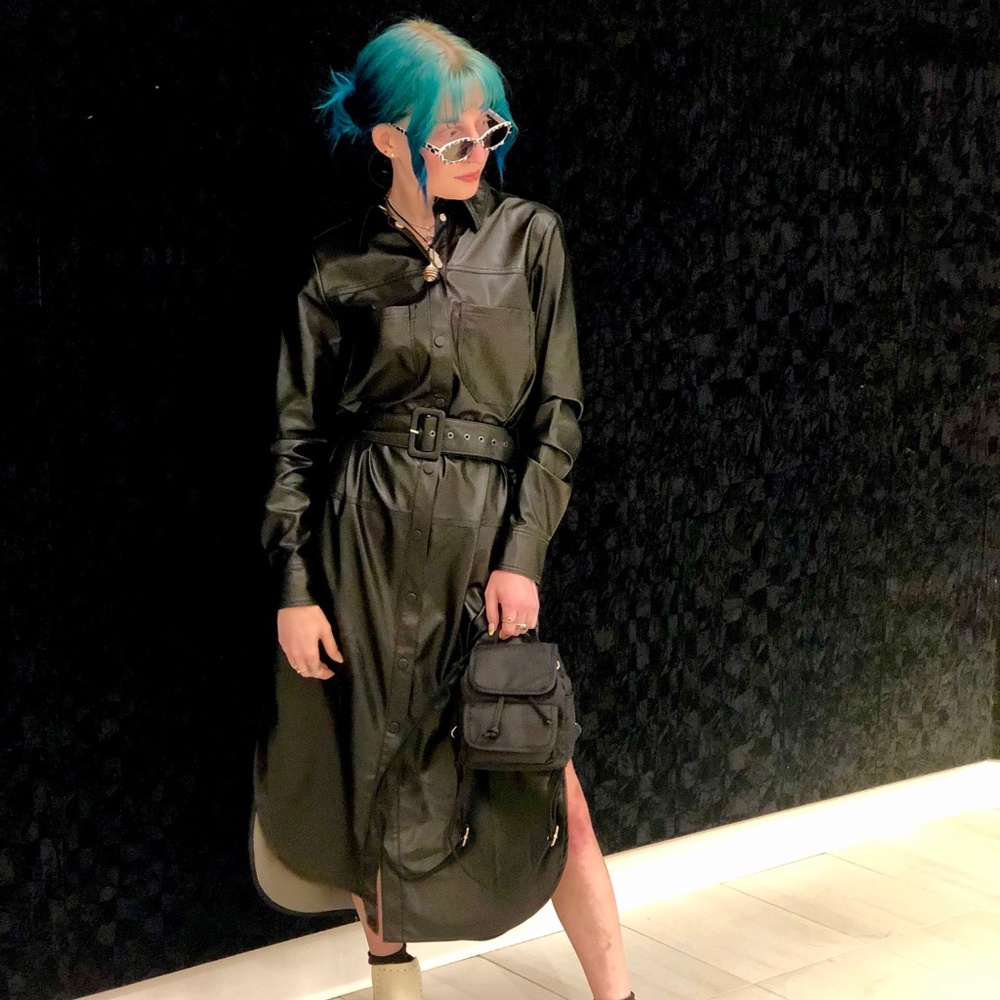 Ted Baker London Barrkir Long Sleeve Faux Leather Shirtdress